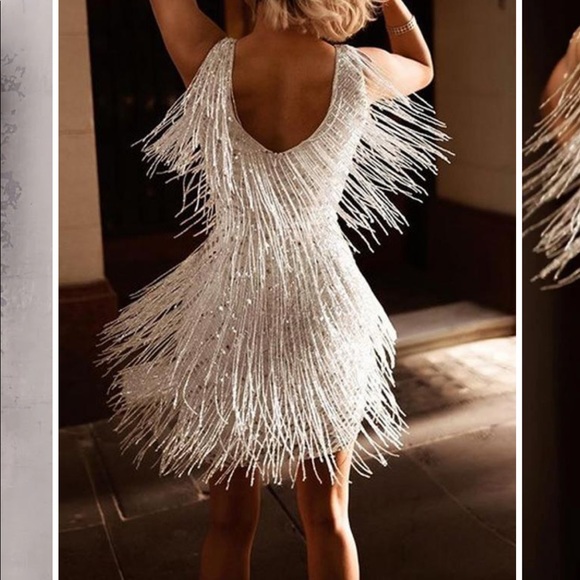 White fringe dress - size medium, short - Picture 1 of 3